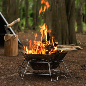 Barbecue pliant hexagonal portable en acier inoxydable, réchaud de camping, pour pique-nique en plein air, brûleur à bois pliable - Product Image 3