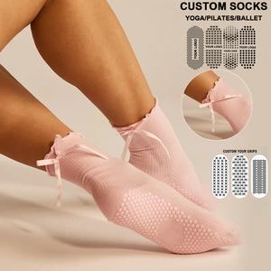 Custom logo Design High Quality Crew Pilates <b>Socks</b> With Bow Anti Slip Ruffle Yoga <b>Socks</b> Custom Women Pilates <b>Grip</b> <b>Socks</b> - Product Image 1