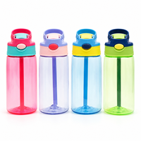 Bouteille d'eau pour enfants à double usage avec logo personnalisé, 350 ml (12 oz), motif dessin animé, sans BPA, en PC, avec paille et poignée, anti-fuite