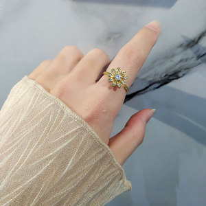 Dainty Claw Set Round Cut Cubic Zirconia Open <b>Ring</b> With <b>Spinner</b> Flower Copper Gold Plated Fashion Jewelry For Women - Product Image 3
