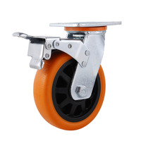 6 Roda Industri Universal 8-inci Heavy-duty dengan Rem Sabuk Miqi, Polyurethane, Logam, Datar, untuk Penyimpanan dan Penanganan, Dilengkapi Ball Bearing, Senyap