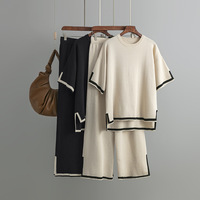 Conjunto de Suéter Tejido para Mujer 2026, Elegante Camiseta de Manga Corta para Mujer, Pantalones Largos, Venta al por Mayor para Boutique