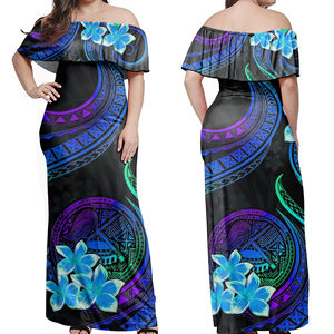 Puletasi samoan naturel longueur ras du sol, style bohème polynésien tribal, motif plumeria tatoué, épaules dénudées, personnalisé, vente en gros économique - Product Image 5