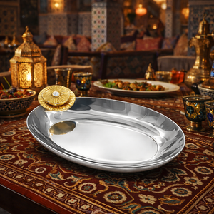 Plato ovalado de acero inoxidable de la mejor calidad para servir, ideal para hoteles de lujo, plato ovalado antiguo de acero inoxidable. - Product Image 3