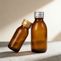 Bouteilles en verre ambré circulaires épaisses pour liquides, bouteilles en verre brun foncé avec bouchon à vis, fabrication en stock