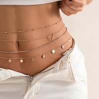 Sensuelle Chaîne de Corps Superposée en Métal avec Étoile, Cœur Pêche, Paillettes et Strass Griffe Multicouche pour Femme Bijou de Corps