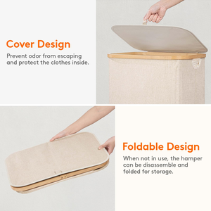 Large <b>Foldable</b> <b>Laundry</b> <b>Basket</b> with Bamboo Handle and Removable Bag for Home Use Hotel Cloth Washing Style with Lid - Product Image 4