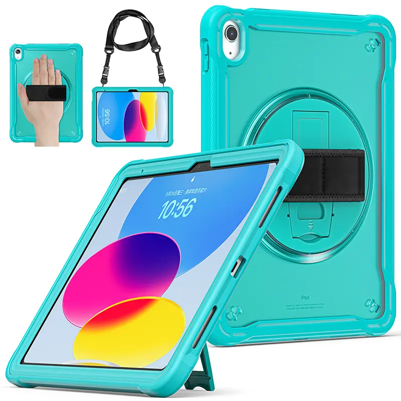 Shockproof Rugged Hybrid TPU Tablet Case For iPad 10th Generation 10.9 Inch 2022 Bumper Clear Cover With Shoulder Strap Stand