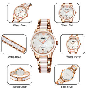 Lady Quartz <b>Watch</b> Custom Logo High Quality Round Dial <b>Waterproof</b> Ceramics and Alloy Case <b>Watch</b> with Date Display - Product Image 4
