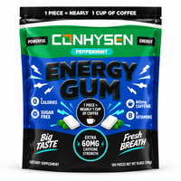 Chewing-gum énergétique très demandé : Niacine et Vitamine B6, goût frais intense et une grande dose de folate, saveur menthe poivrée