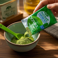 Sachet d'emballage personnalisé en papier kraft vert brillant laminé avec fermeture éclair pour poudre de thé matcha