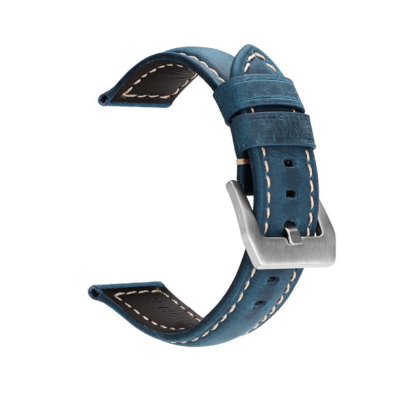 สายหนัง Crazy Horse สี Midnight Blue พร้อมหัวเข็มขัดสีเงิน