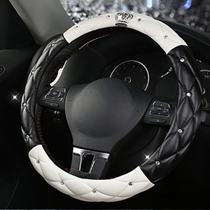 Universal 38cm 15 pulgadas lujo brillo Rhinestone brillante diamante cristal cuero mujeres coche <span class=keywords><strong>volante</strong></span> <span class=keywords><strong>cubre</strong></span> - Product Image 4