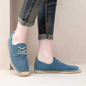 Mocasines de lona azul vaquero para <span class=keywords><strong>mujer</strong></span>, con punta cerrada, suela trenzada clásica, alpargatas, <span class=keywords><strong>zapatillas</strong></span> de verano para exteriores, zapatos casuales con <span class=keywords><strong>cordones</strong></span> - Product Image 5