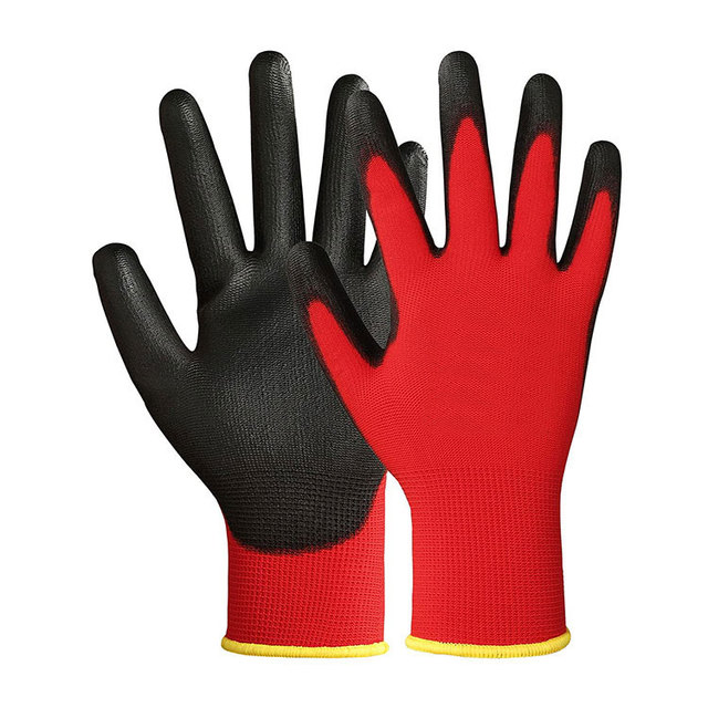 Industrial Labor En388 13 Gauge Red Black Anti Slip Grip Latex Crinkle Coated Construction Household Safety Working Gloves