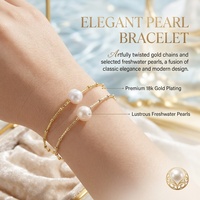 Gelang Mutiara Air Tawar Alami Wanita LUCK, Rantai & Perhiasan Tembaga Berlapis Emas 18K