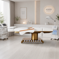 Lit de beauté électrique à 4 moteurs, accoudoirs en bois massif, colonne dorée brossée, appui-tête double couche, pour salon, spa, tatouage, microblading, dentaire