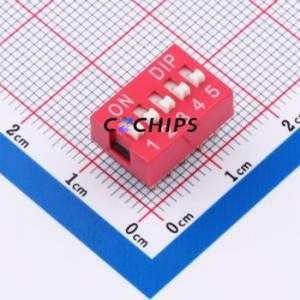 DS-05R DIP Switch Through hole Component (THT)-10P,14.2x9.9mm Switch Flat Toggle, Raised Type Single Pole Single Throw 5 PC Pin - Product Image 1