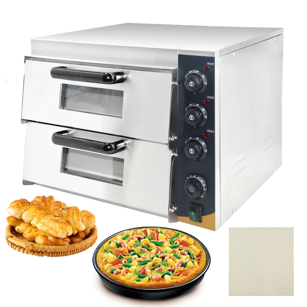 Hot Sale Restaurant Bread Baking Commercial Counter Top 220v/110v Double Decks Chambers Electric Multi-function Pizza Oven