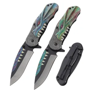 虎牙折叠口袋刀，带3CR13刀片和DIY级3D不锈钢手柄，用于自卫和狩猎
