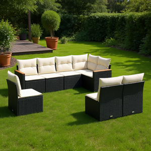 Ensemble de canapés de jardin noirs en rotin PE pour l'extérieur avec coussins en mousse haute densité, design contemporain imperméable - Product Image 2