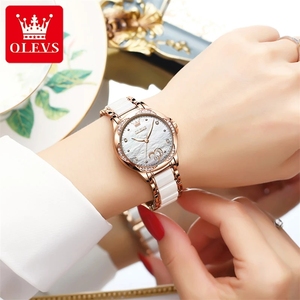 Montre mécanique en céramique de luxe OLEVS 6631 pour femmes, ensemble bracelet et collier en diamant, montre automatique pour femmes - Product Image 6