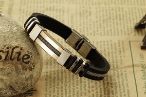 Conception personnalisée silicone noir bijoux 316L en caoutchouc en acier inoxydable <span class=keywords><strong>bracelets</strong></span> en argent - Product Image 2