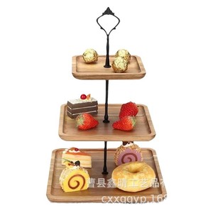 Acacia Wood <b>3</b> <b>Tier</b> Dessert Tray Square Reusable <b>Cake</b> <b>Stand</b> For Party Adult Modern Style - Product Image 5