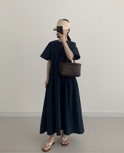 Robe longue décontractée pour femme à manches courtes, col rond, coupe trapèze ample, idéale pour les vacances d'été - Product Image 6