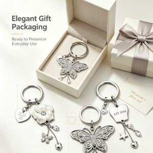 Porte-clés personnalisé gravé en forme de cœur, en alliage de zinc, avec papillon, fleur et cristal, breloque de sac pour femme, <span class=keywords><strong>cadeau</strong></span> de mariage ou de Saint-Valentin - Product Image 2