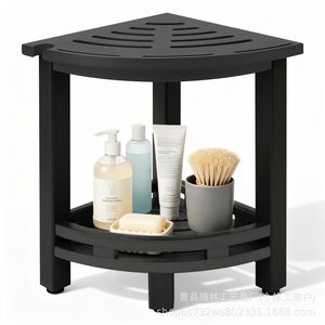 Tabouret de salle de bain Teng Lin, siège de douche d'angle avec étagère de rangement, plastique noir, pour toilettes et bain - Product Image 5
