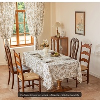 Nappe de table vintage de luxe tissée à motifs floraux avec bordure à franges et dentelle jaune pour salle à manger, cuisine et décoration intérieure