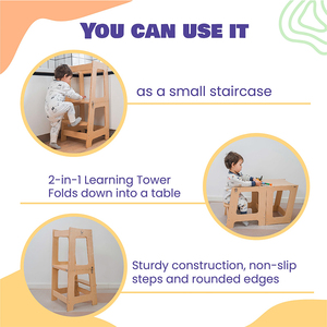 Escalera de madera, torre de observación, silla, ayudante de cocina, taburete para niños pequeños, altura ajustable, torre de aprendizaje para niños pequeños - Product Image 3