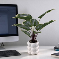 Décoration d'intérieur, feuillage artificiel réaliste, Homalomena à bord blanc, pot à bulles, plante verte de Noël pour bureau