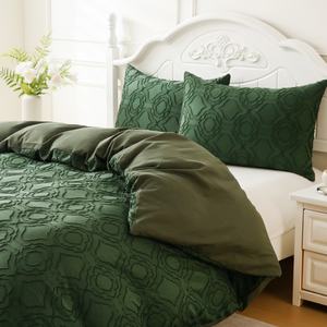 Juego de Funda Nórdica de Microfibra Verde Tejida, Sólida, Lavable, para el Hogar, 3 Piezas - Product Image 2