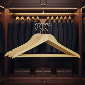 Perchas de Madera Ecológicas, Perchas de Madera para <span class=keywords><strong>Ropa</strong></span> con Gancho Plateado y Acabado Lacado para Armario - Product Image 1