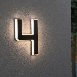 Custom Stainless Steel Metal Outdoor Lighted House Number 3D Door Sign Plate <b>Illuminated</b> Signs House Numbers With Light - Product Image 5