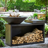 Barbecue portable moderne en acier Corten thermolaqué avec table de cuisson pour usage extérieur