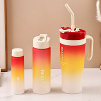 Ensemble de 3 bouteilles d'eau : Bouteille d'eau de motivation en plastique pour voiture et sport avec paille