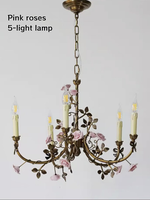 Lustre floral français d'inspiration vintage, lampe suspendue romantique européenne, rose rose