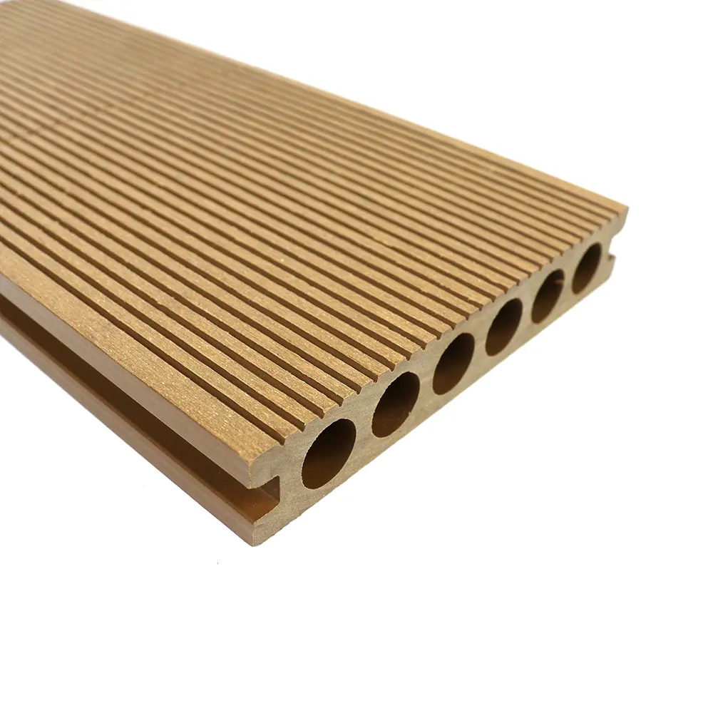 WPCチーク色カスタマイズ中空床デッキボード複合木製滑らかなガーデンバルコニーデッキ