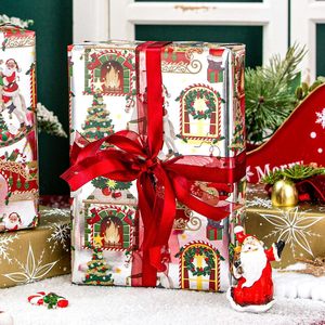 Christmas gift wrapping <b>paper</b> Aluminized Santa and reindeer fireplace <b>pattern</b> Double sided printing Customizable - Product Image 1