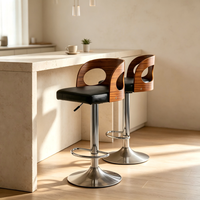 Tabouret de bar moderne en bois courbé avec dossier, coussin en cuir PU, pivotant et réglable en hauteur, pour comptoir de cuisine, café, bar