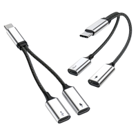 Adaptateur Hub USB-C Double Port 60W Haute Qualité Femelle-Mâle Blindé Tressé+ABS 14,5cm Argent Répartiteur Convertisseur OTG pour Téléphone Portable