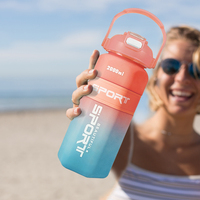 2023 dégradé de couleur en forme polygonale 3-en-1 ensemble 2000ml/64oz couvercle de bouteille d'eau en plastique PP pour salle de sport cadeau de Promotion pas cher pour