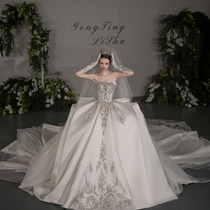 Gt043 Vestido De Noiva Strapless Wedding Dresses Beads Sewn Ivory Satin <b>Bride</b> Bridal Gown Jancember - Product Image 3