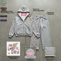 Ensemble survêtement personnalisé OEM en molleton épais avec sweat à capuche zippé et pantalon large, style streetwear Y2K, broderie Sakura