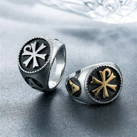 Norse Viking Vintage Acier Inoxydable Triangle Logo Anneau Nordique Viking Rune Boussole Ronde Chevalière Anneau pour Hommes