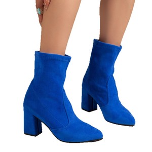 Bottes en tissu mi-mollet à talon épais, style vintage chic à la française, pour femme, nouvelle collection automne/hiver, élastiques et ajustées, en stock - Product Image 5