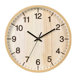 Hot Selling Gift Custom Logo Simple Design Wooden Color Round Plastic Wall Clock